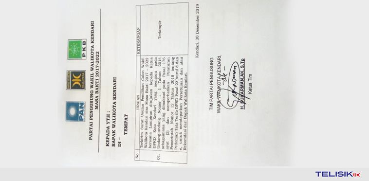 Rekomendasi Calon Wawali Kendari Diserahkan ke Wali Kota dan DPRD