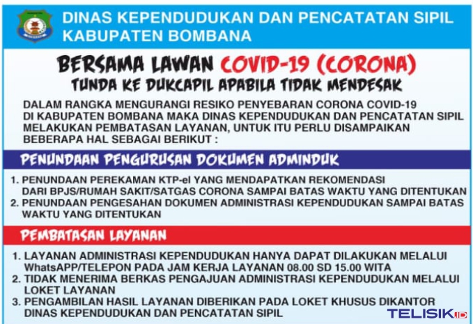 Efek Corona, Disdukcapil Bombana Buka Pelayanan Via Seluler