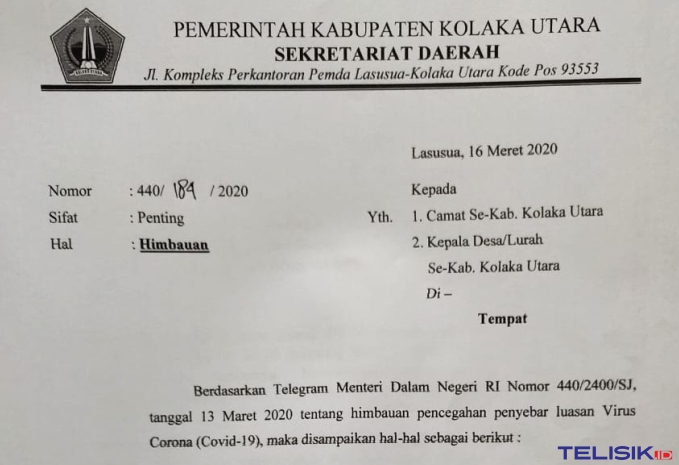 Cegah Virus Corona, Warga Kolut Diminta Tidak ke Luar Daerah