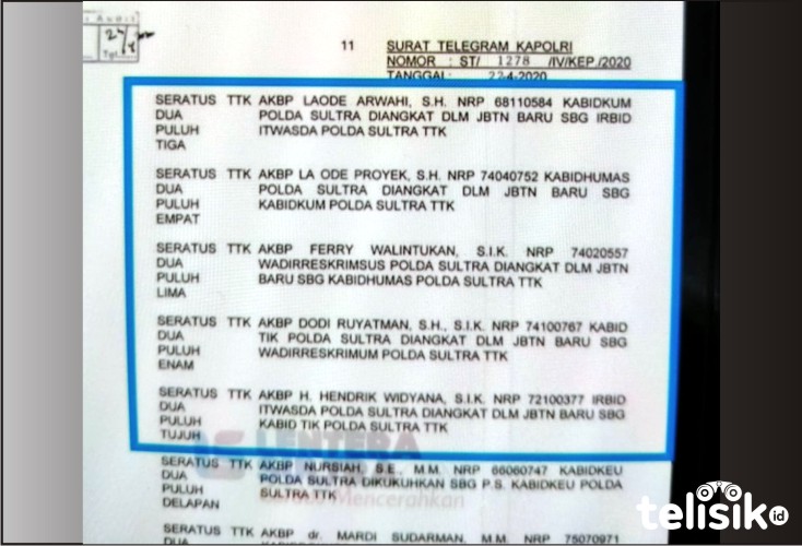 Kapolri Mutasi Sejumlah Perwira di Polda Sultra