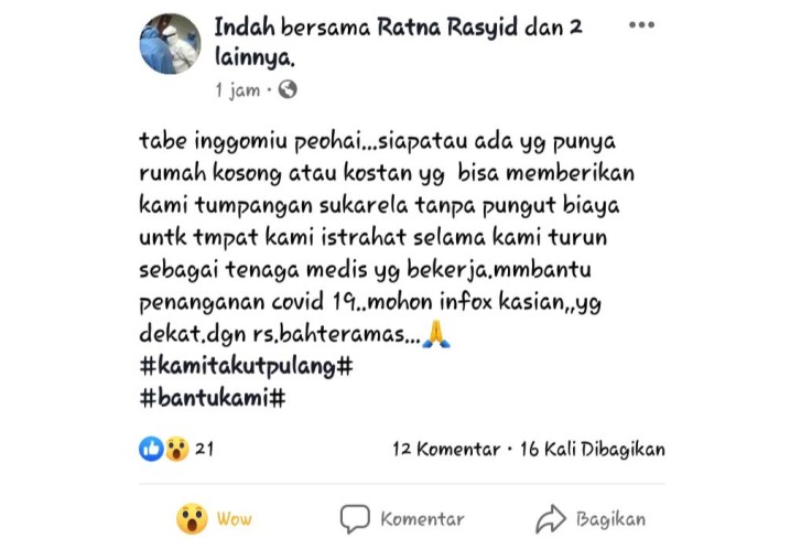Tangis Petugas Medis RS Bahteramas Cari Tumpangan Tempat Tinggal