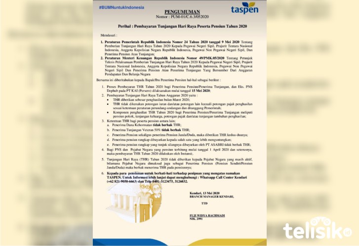 Besok, THR Pensiunan Dibayarkan