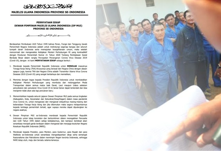 MUI Provinsi Se-Indonesia Desak Pemerintah Pusat Tolak TKA China