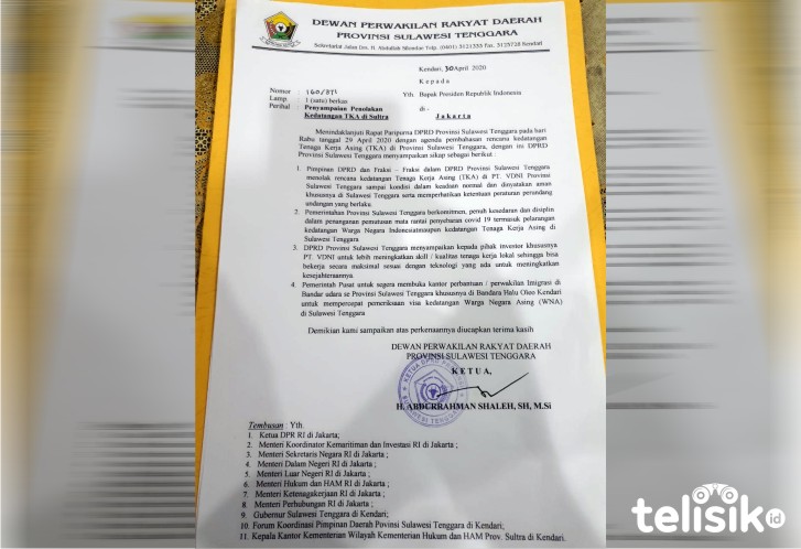 Tolak TKA China, DPRD Sultra Surati Jokowi