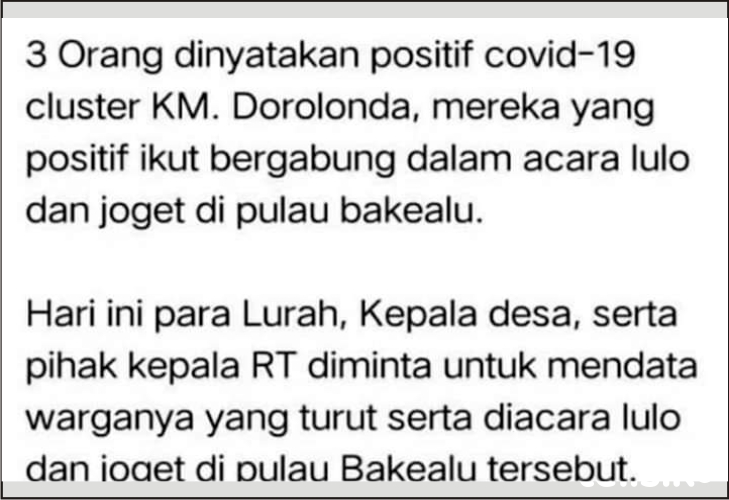 Pasien COVID-19 Dikabarkan Ikut Lulo di Bakealu, Jubir Satgas: itu Hoax
