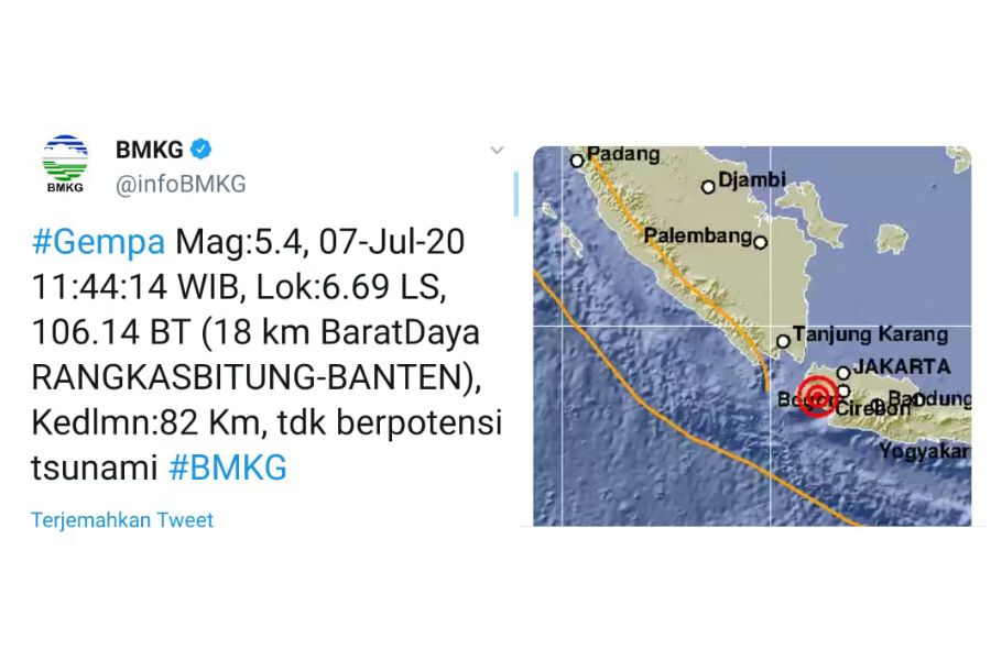 Gempa Rangkasbitung Bermagnitudo 5.4 Terasa di Jakarta
