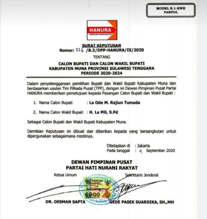 Demi Selamatkan Partai, Hanura Merapat ke Rajiun-La Pili