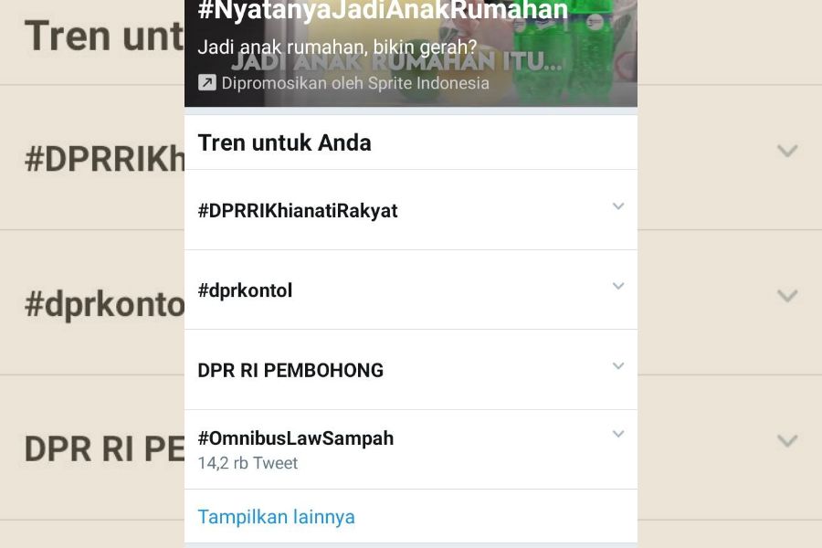 RUU Omnibus Law Disahkan, DPR Khianati Rakyat Tranding di Twitter