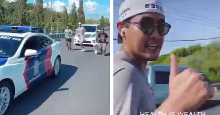 Viral Video Tiga Pria Jogging Dikawal Patwal Polisi