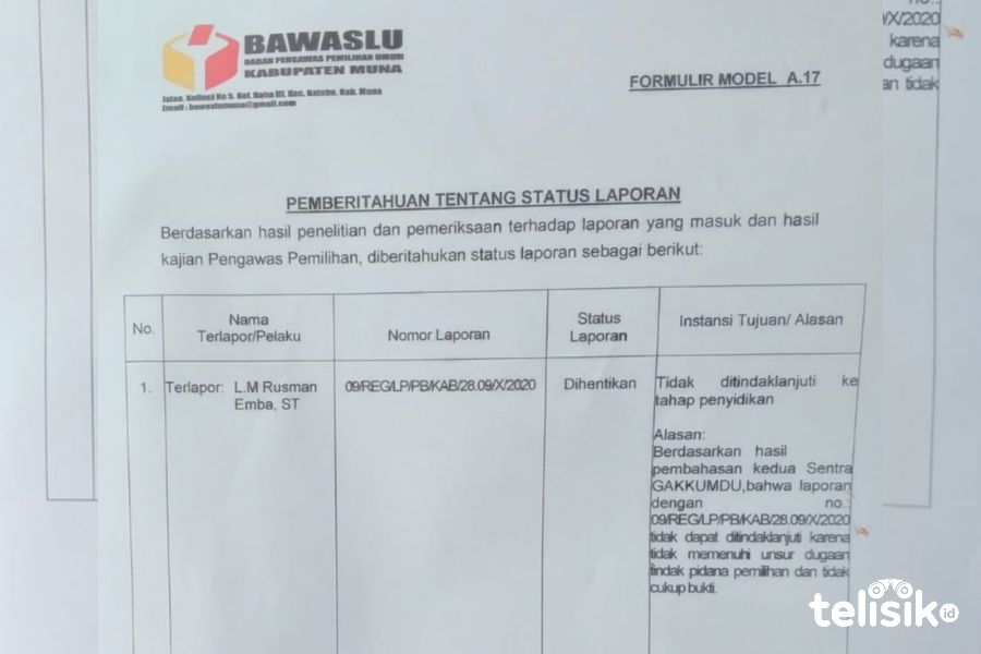 Dugaan Pelanggaran Rusman Emba Tidak Memenuhi Unsur