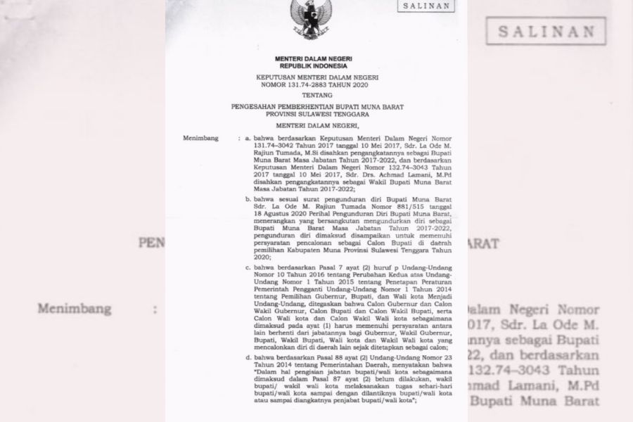 KPU Muna Terima Surat Pemberhentian Rajiun Sejak 7 November