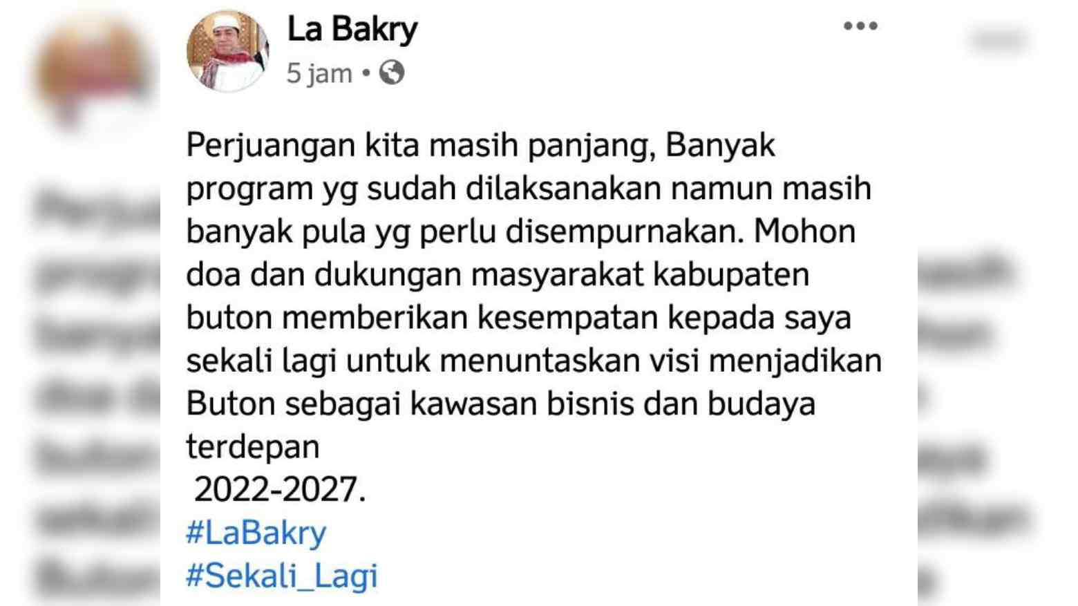 Pilkada 2022, La Bakry Menyatakan Siap Kembali Pimpin Buton di Medsos