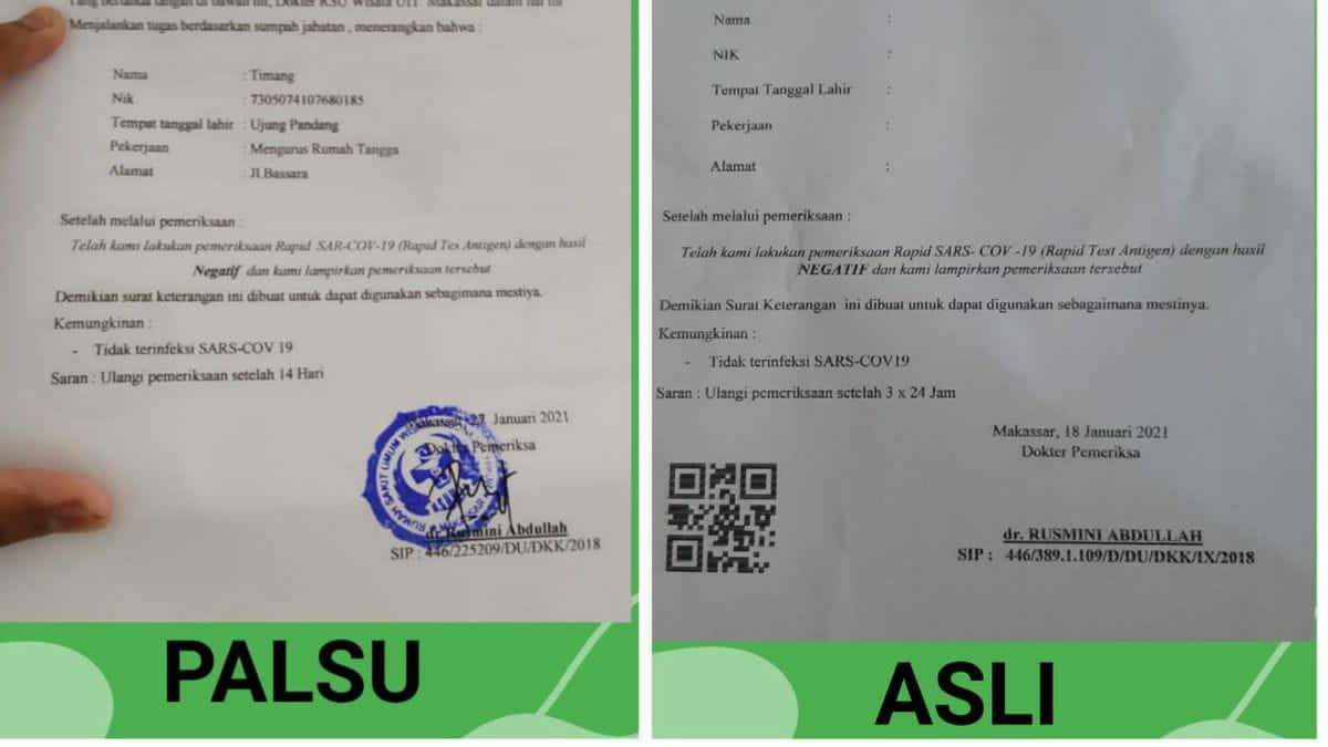 Surat Tes Antigen Palsu Beredar di Bandara, Polisi Kejar Petugas RS UIT Makassar