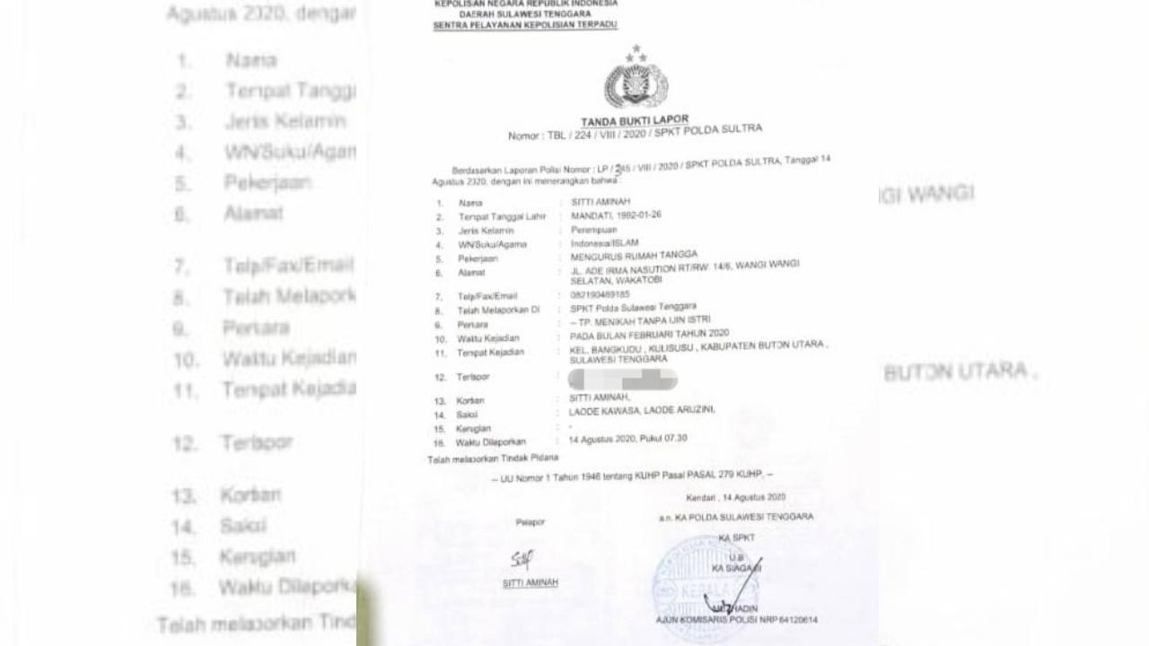 Tak Rela Dimadu, Istri Polisi Laporkan Suaminya ke Mapolda Sultra
