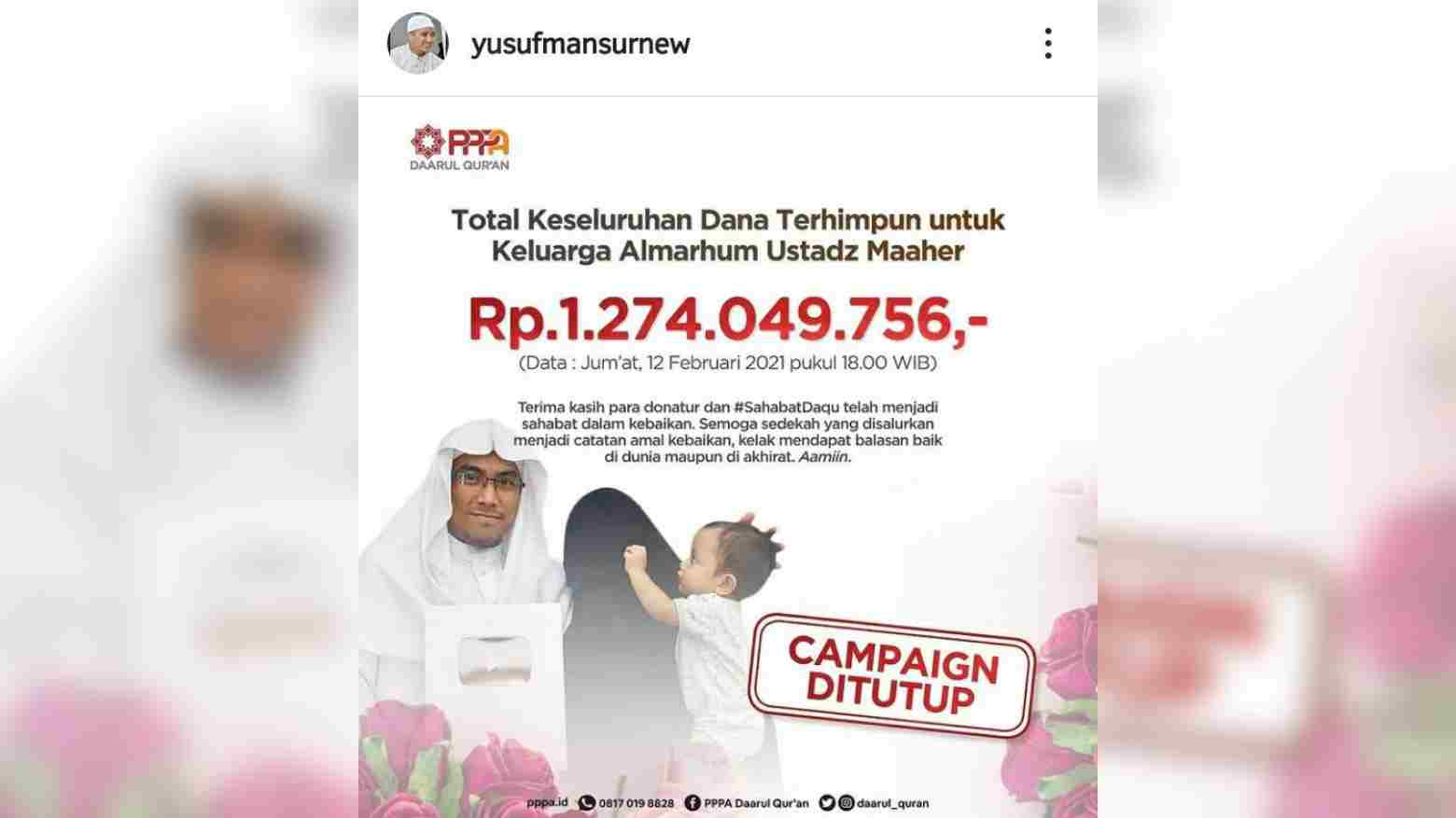 Dalam Empat Hari, Donasi untuk Keluarga Ustaz Maaher Tembus Rp 1,2 Miliar