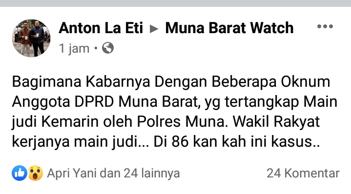 Viral di FB Oknum Anggota DPRD Mubar Tertangkap Berjudi