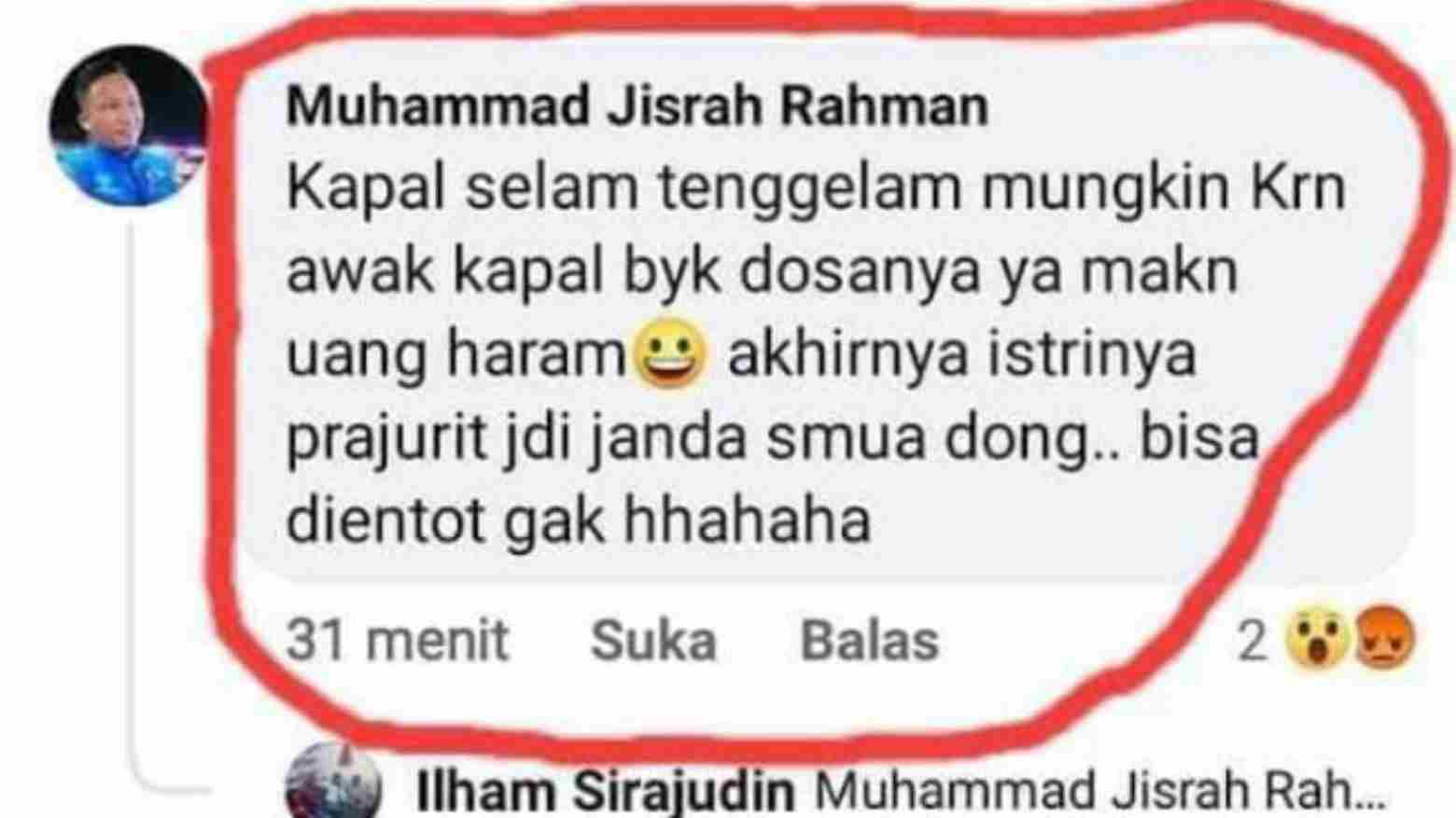 Komen Tak Senonoh di FB Soal Tenggelamnya KRI Nanggala-402, Pemilik Akun Ditetapkan Tersangka