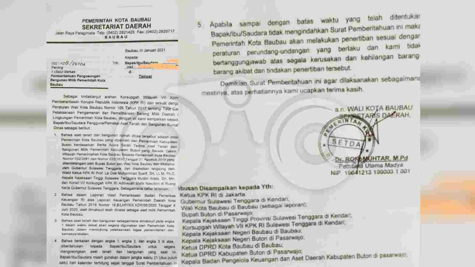 Polemik Aset Kembali Memanas, Surat Perintah Pengosongan dari Sekda Baubau Jadi Pemicu