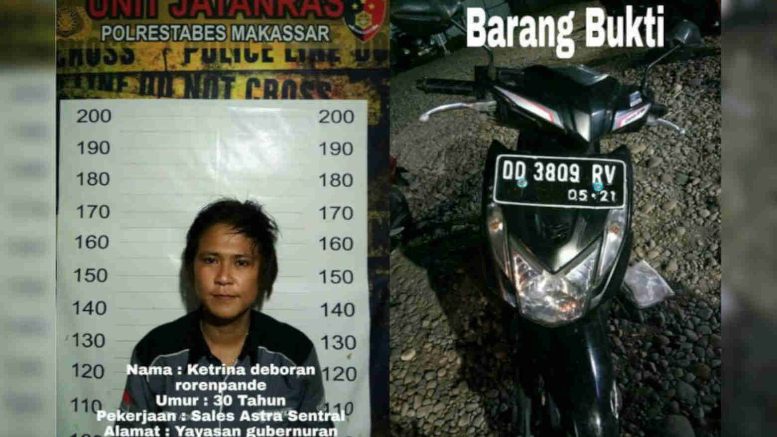 Waduh, Sales Wanita Ini Nekat Curi Motor Keluarga Sendiri