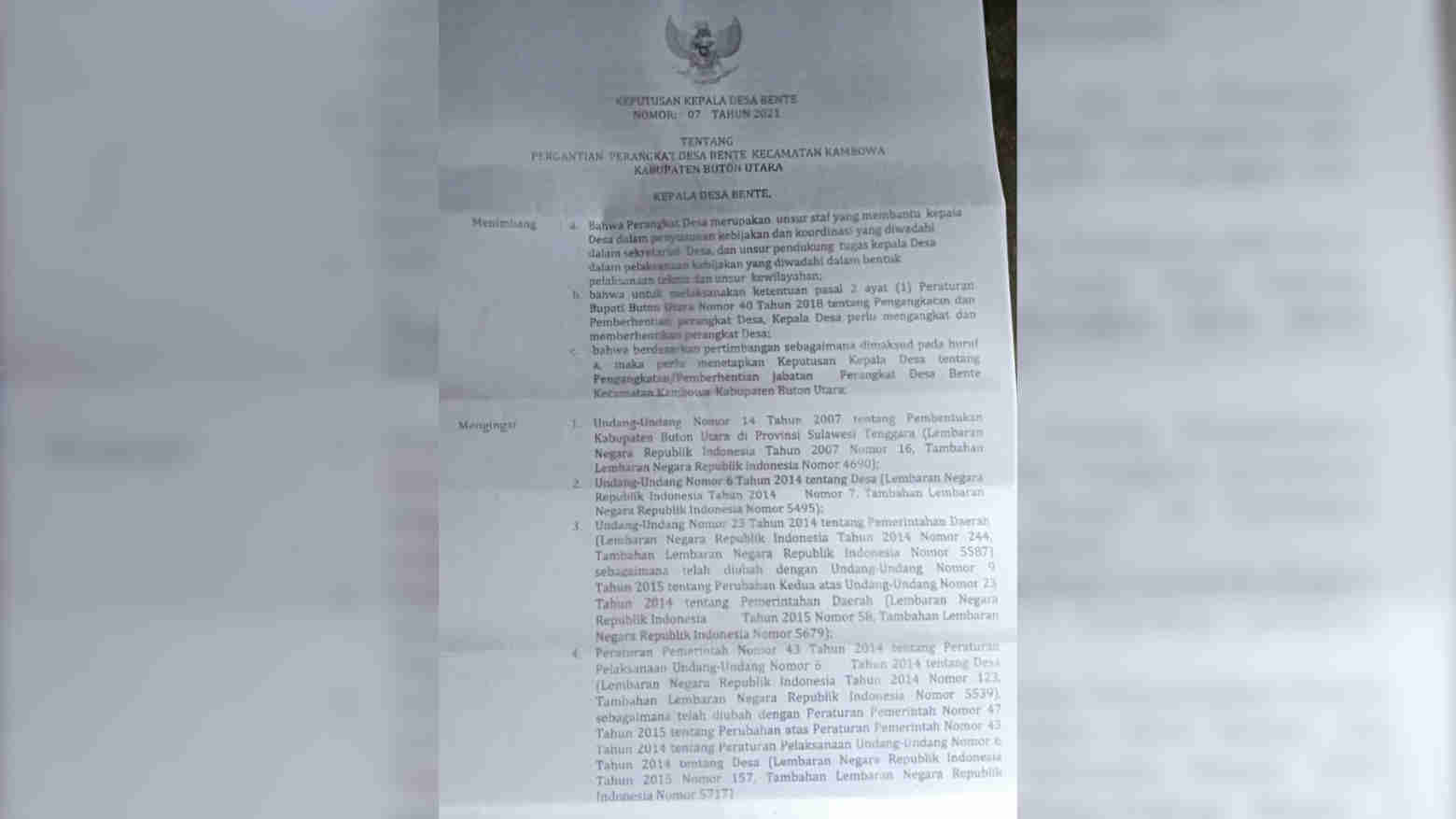 Berhentikan Perangkat Desa, Pj Kades Bente Diduga Langgar Aturan