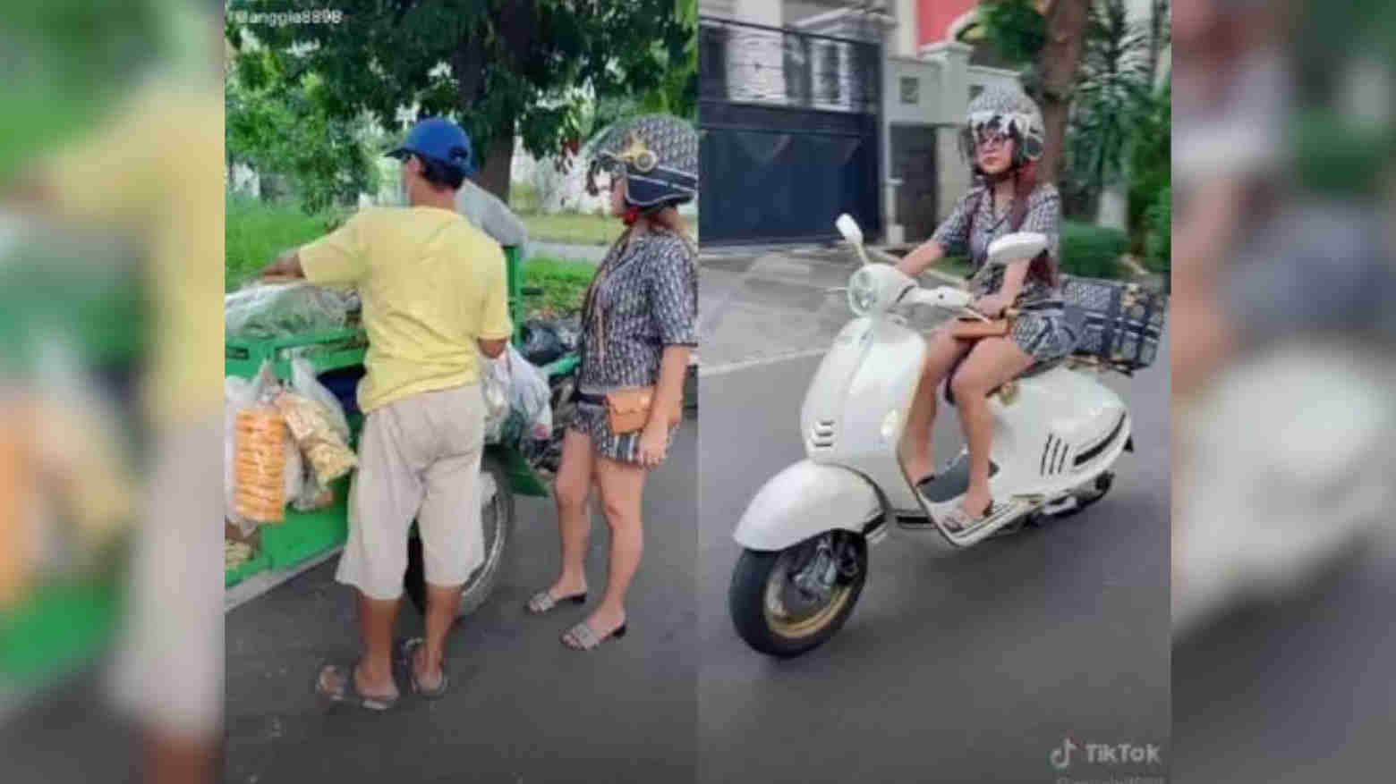 Viral: Wanita Ini Belanja ke Tukang Sayur Pakai Vespa Dior Rp 1,35 Miliar