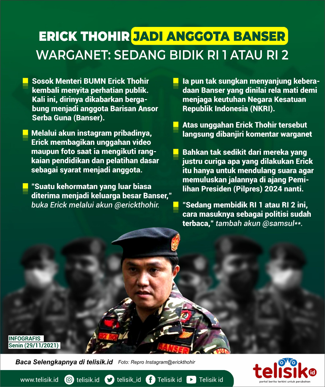 Infografis: Erick Thohir Jadi Anggota Banser, Warganet: Sedang Bidik RI 1 atau RI 2