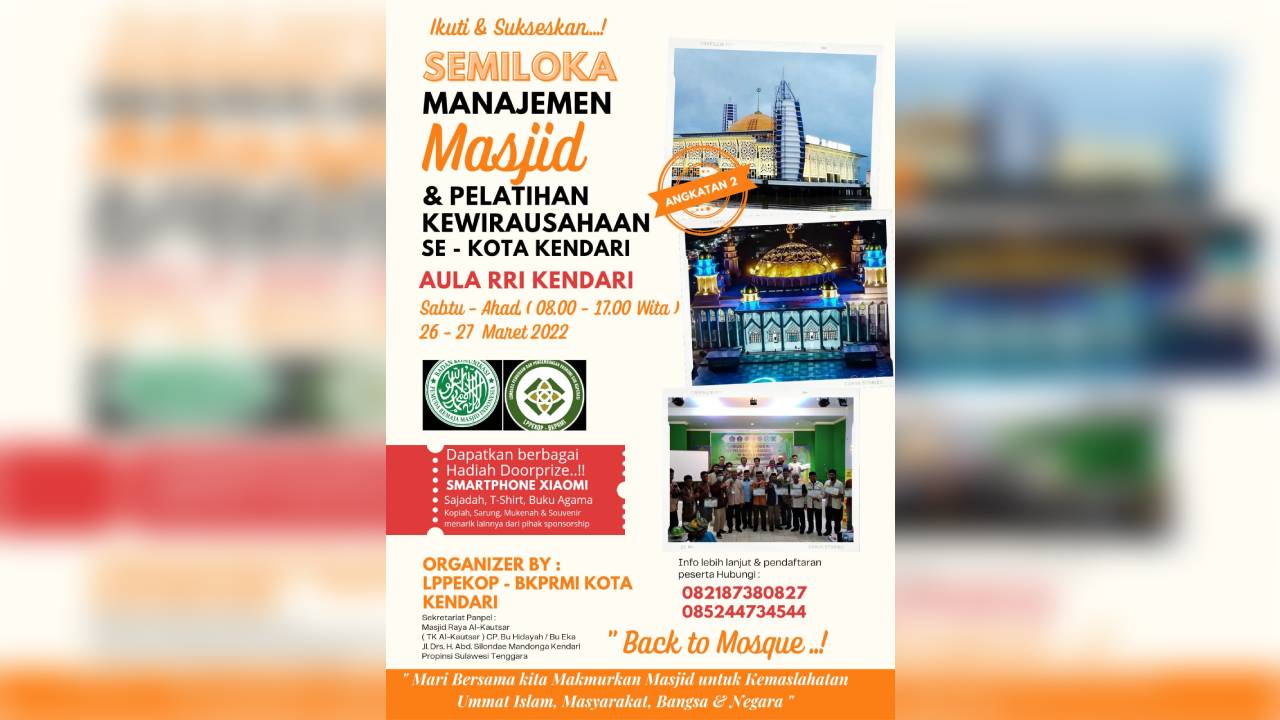 Yuk Ikuti Semiloka Manajemen Masjid dan Pelatihan Kewirausahaan, Tingkatkan Skill dan Jiwa Entrepreneurship