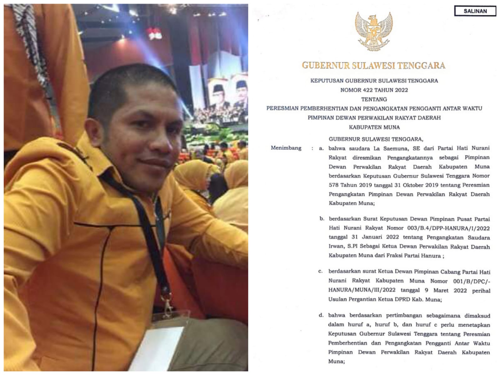 SK Gubernur Pergantian Ketua DPRD Muna Masuk di Setwan, Pelantikan Tunggu Jadwal Bamus