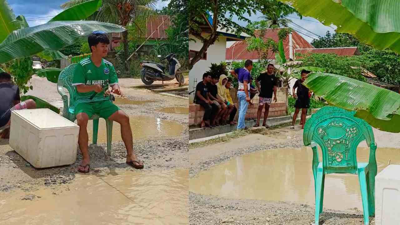 Warga Kota Kendari Tanam Pohon Pisang dan Mancing di Tengah Jalan Mirip Empang
