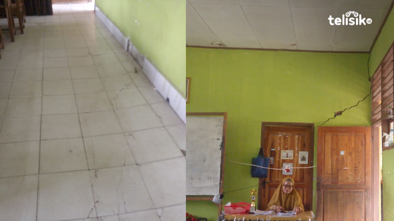 Murid SDN 2 Kendari Belajar di Tengah Bangunan Retak dan Tanah Nyaris Amblas