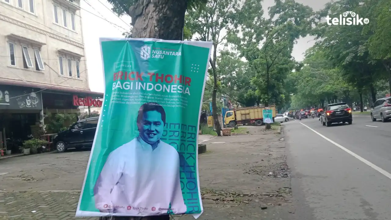 Spanduk Erick Thohir Marak di Kota Medan, Dipaku di Batang Pohon, Berpotensi Rusak Lingkungan 