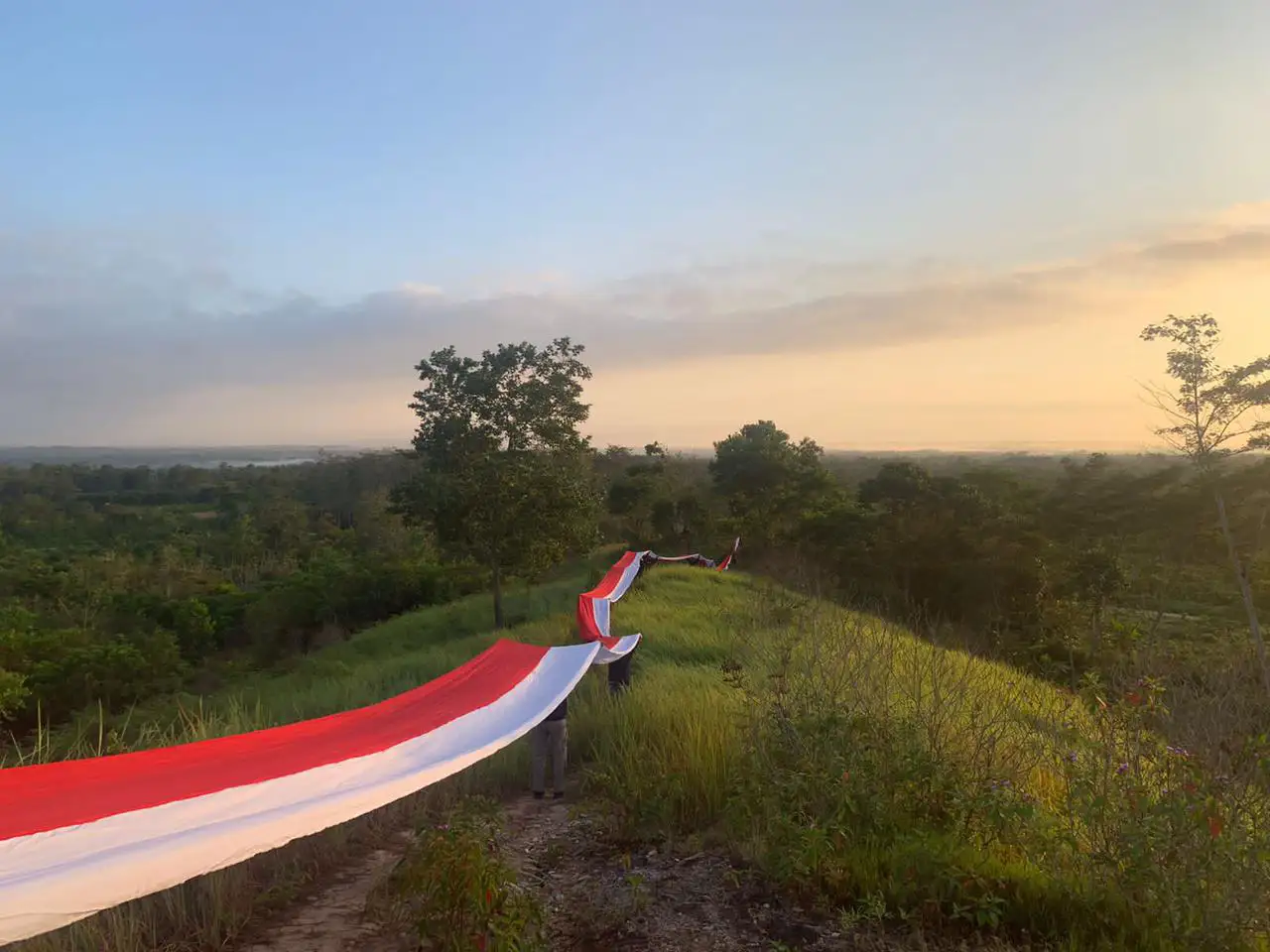 Meriahkan HUT ke-78 RI, Bendera Merah Putih 778 Meter Dikibarkan di Bukit Alebo