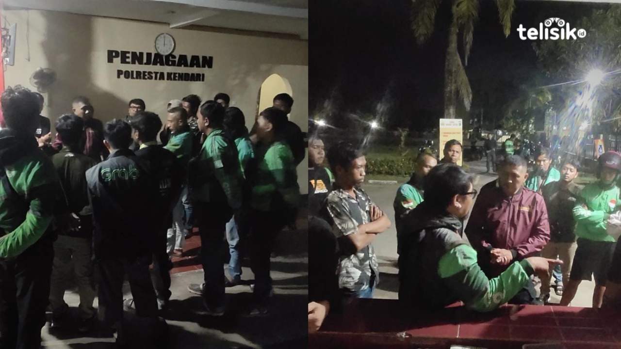 Tabrak Mobil Polisi di Badan Jalan, Puluhan Ojol Sambangi Mako Polresta Kendari 