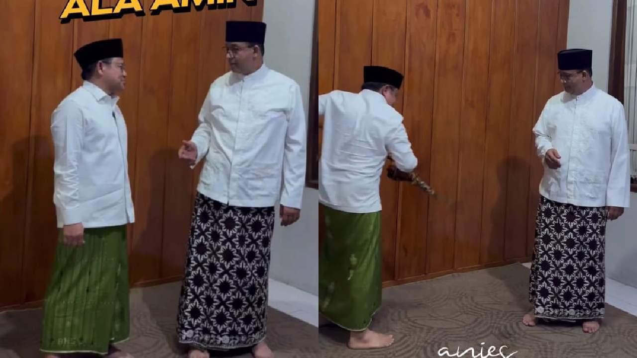 Viral, Paslon Capres dan Cawapres Anies-Imin Unggah Video Main Sarung, Anies Kena 'Slepet'