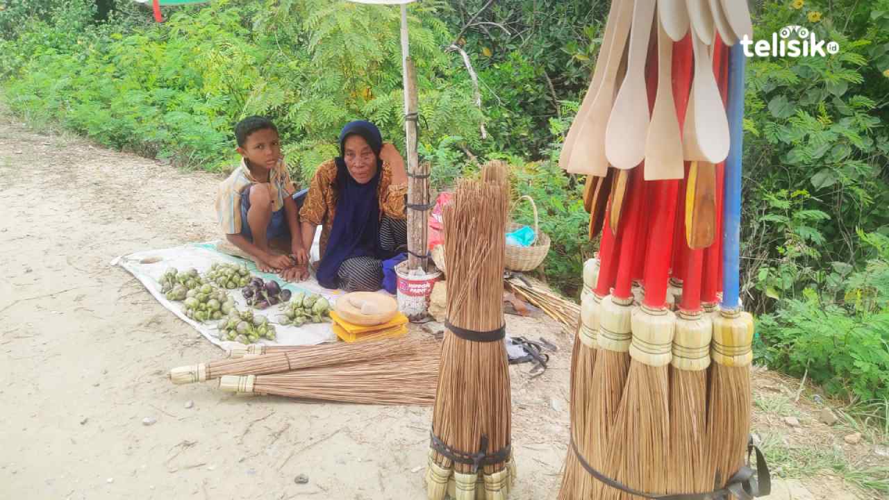 Lidi Kehidupan, Wanita Ini Sambung Hidup sebagi Penjual Sapu Pinggir Jalan Bersama Cucu