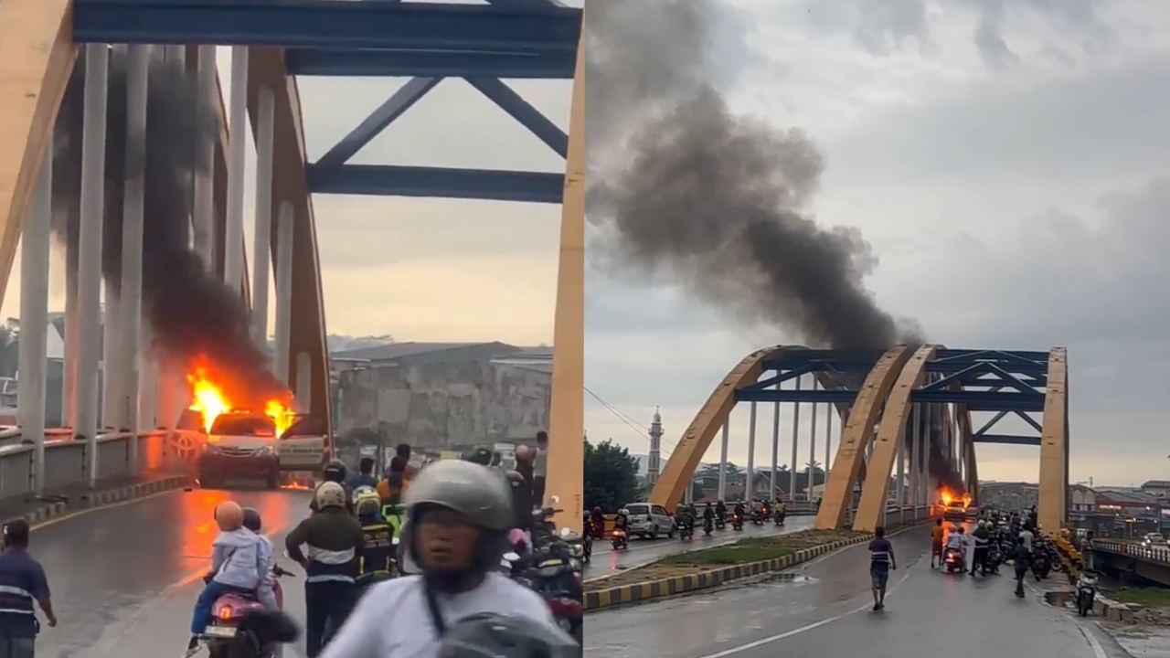 Satu Minibus Terbakar di Jembatan Pasar Baru Kendari