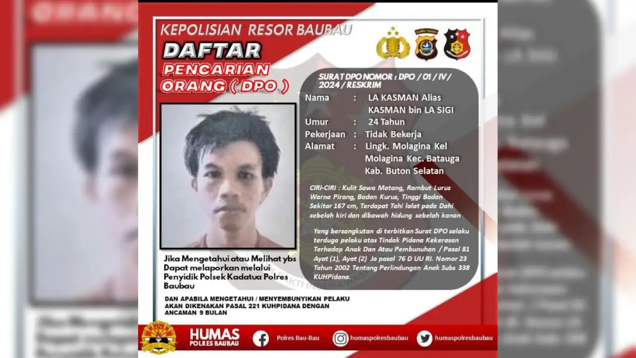 Begini Tampang Pelaku Pembunuh Bocah Masuk DPO di Buton Selatan