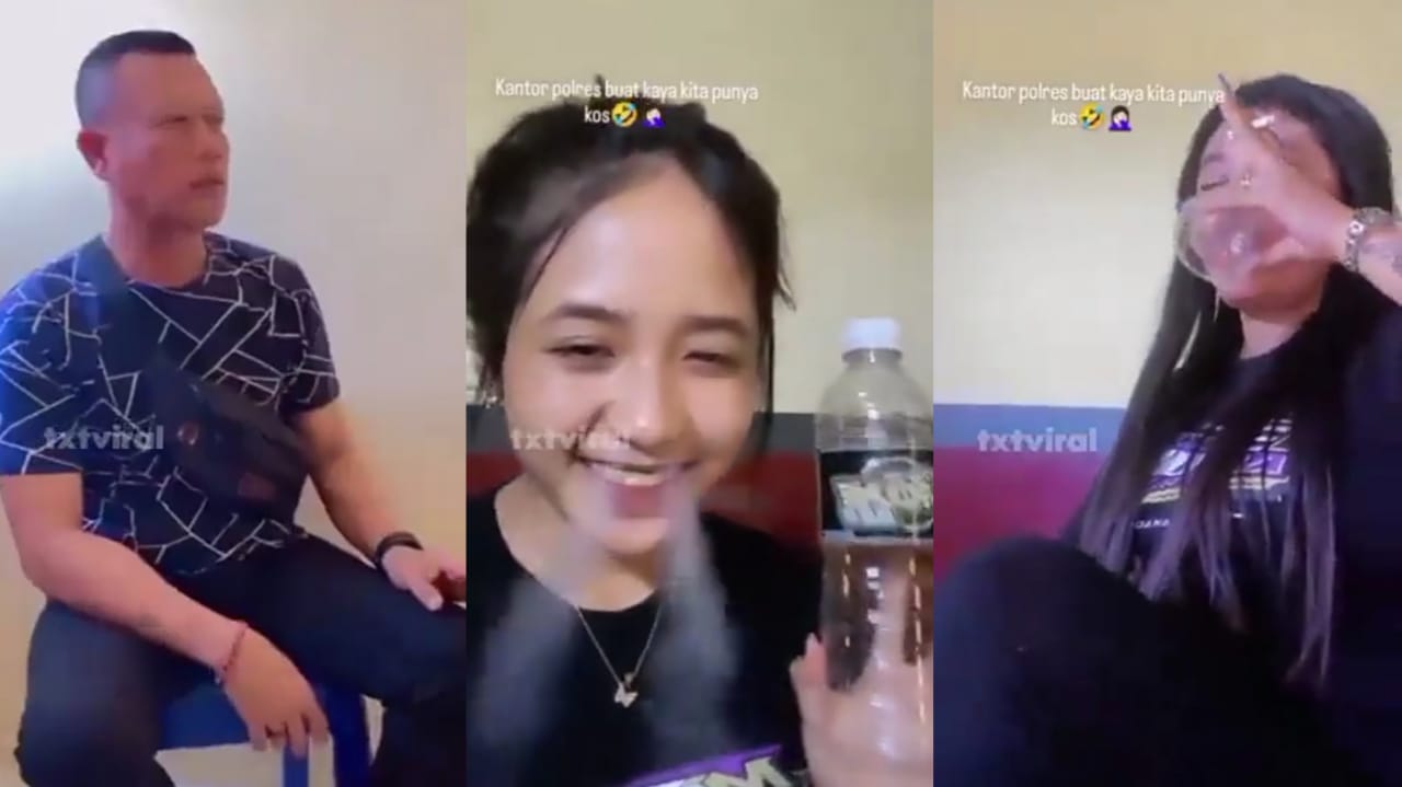 Diduga Oknum Anggota Duduk Samping Empat Wanita Lagi Asik Minum Miras Sambil Ngerokok dalam Kantor Polisi