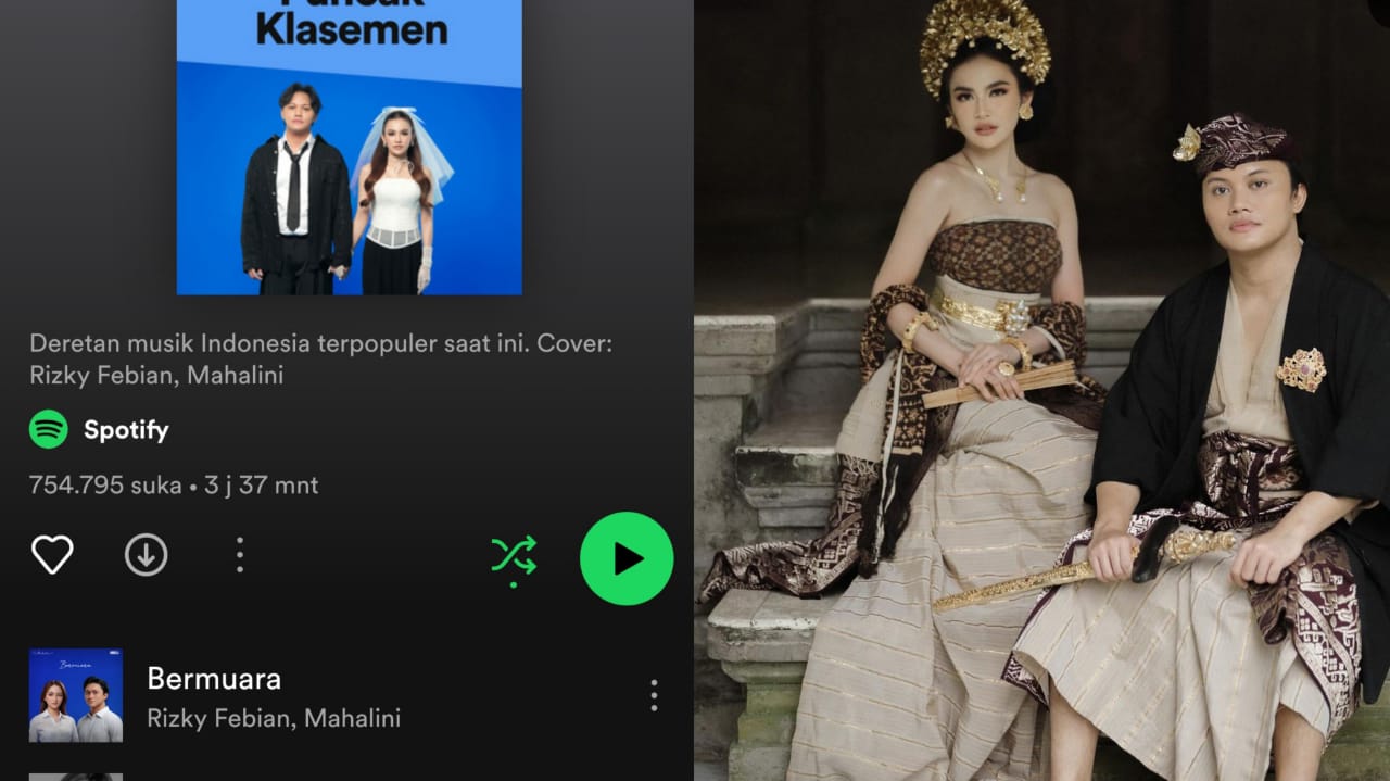 Klasemen Terpopuler Spotify Awal Mei, Lagu Bermuara Risky Febian dan Mahalini Teratas