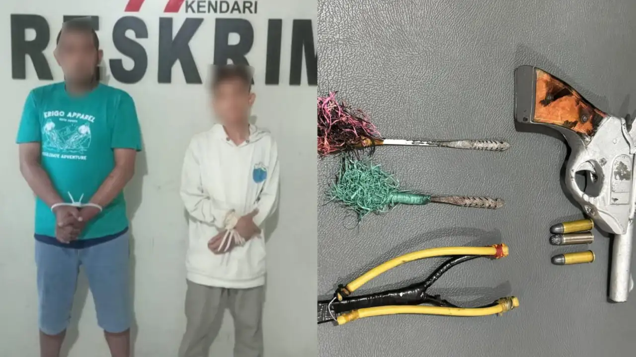 Polisi Gerebek Dua Pria di Kos-kosan Kendari, Ditemukan Senpi Revolver dan Sejumlah Mata Busur