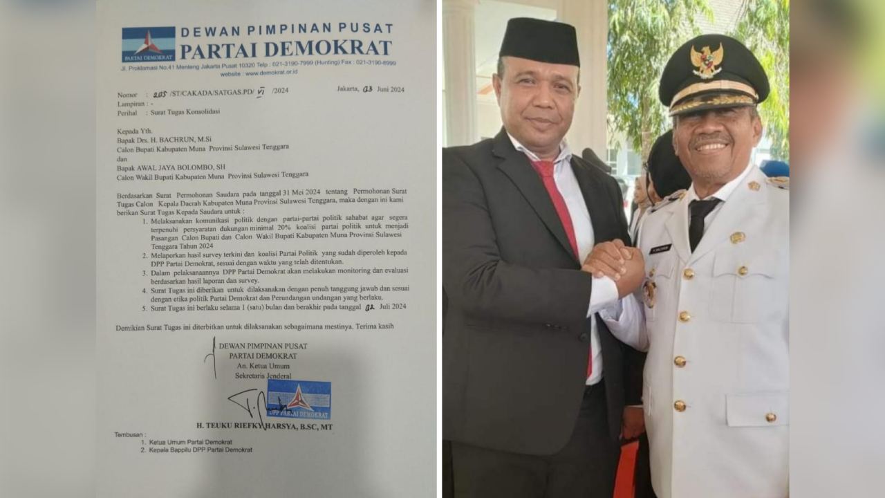 DPP Demokrat Berikan Surat Tugas Paketan Bachrun-AJB di Pilkada Muna