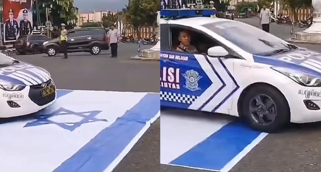 Momen Tak Sengaja Mobil Patwal Polisi Injak Simbol Negara Israel, Didukung Netizen