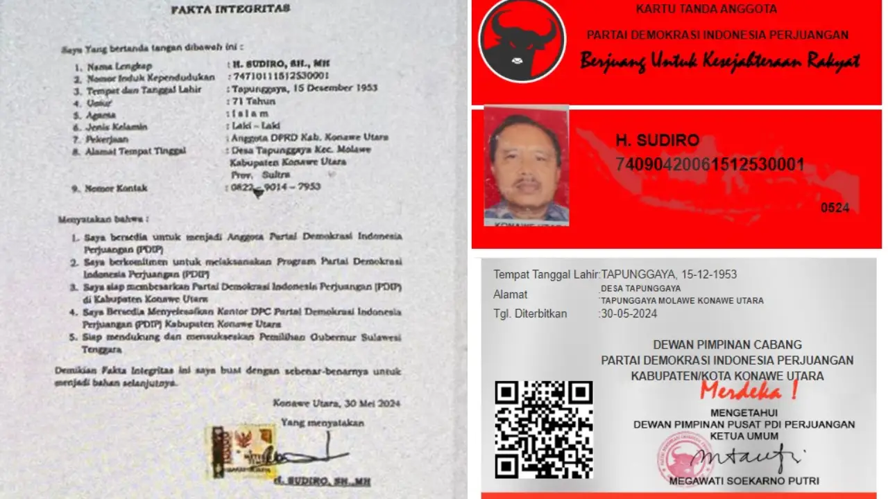 Berstatus Balon Bupati Konawe Utara, Sudiro Diduga Miliki KTA di Dua Partai