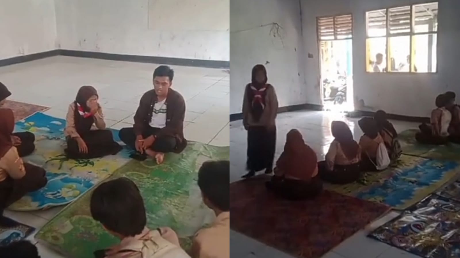 Viral, Sekolah Yayasan SMP dan SMA Ini Kekurangan Bangku, Siswa Rela Belajar dengan Alas Karpet