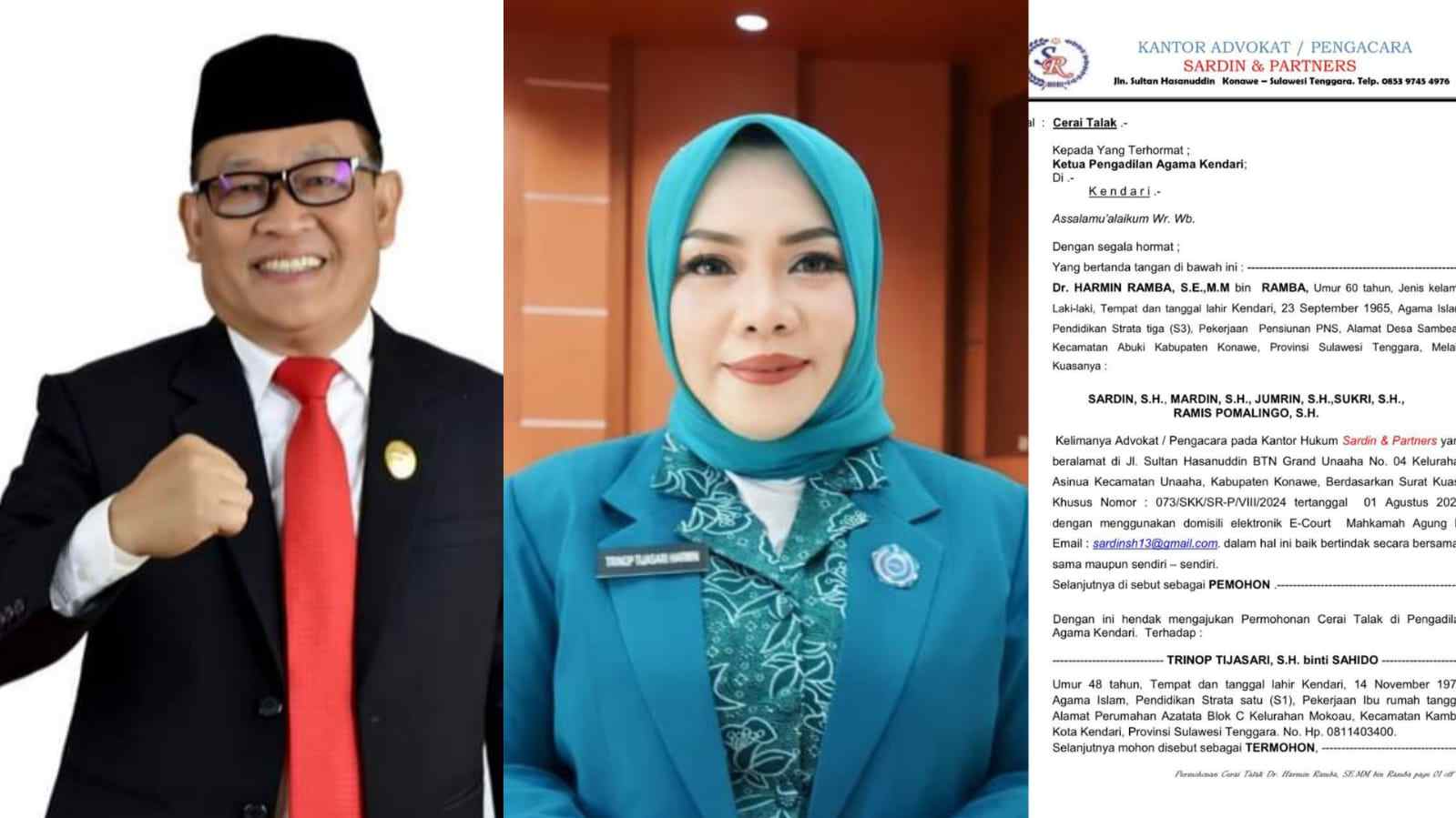 Bakal Calon Bupati Konawe Harmin Ramba Gugat Cerai Istri ke PA Kendari