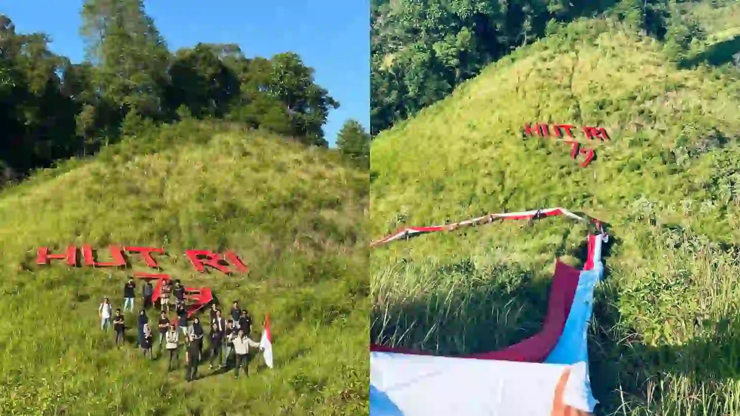 Bendera Merah Putih Sepanjang 579 Meter Dibentangkan di Bukit Tiga Putri Konawe Selatan