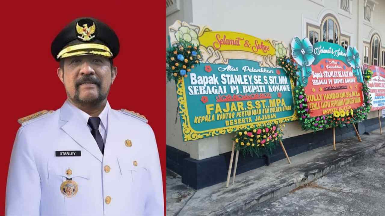 Karangan Bunga Ucapan kepada Stanley sebagai Pj Bupati Konawe Mulai Tersebar