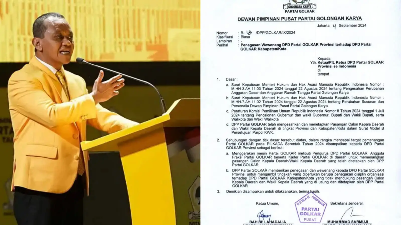 Bahlil Lahadalia Peringatkan Pengurus yang Tidak Dukung Usungan Partai Golkar di Pilkada 2024