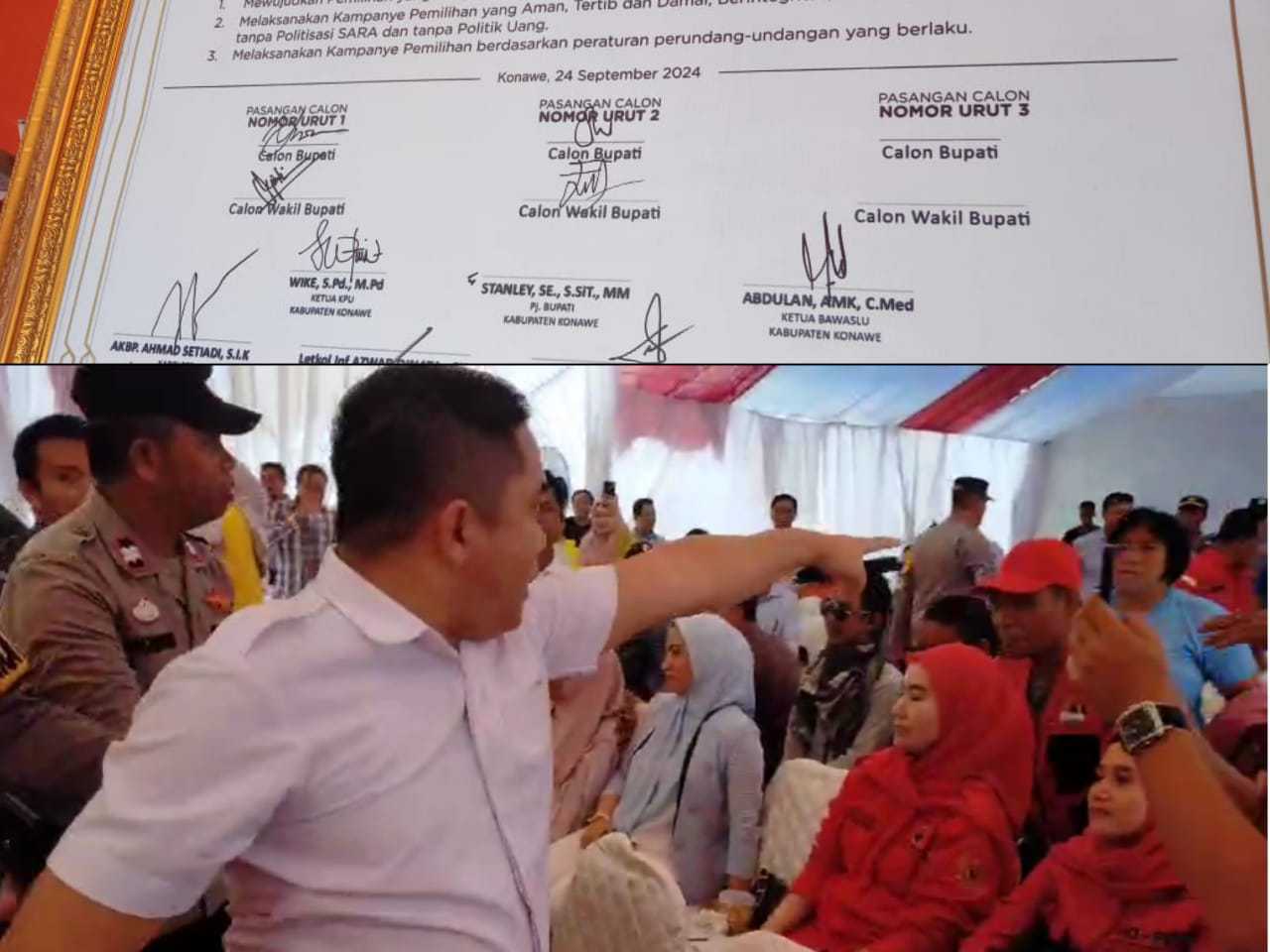 Deklarasi Damai Pilbup Konawe 2024 Diwarnai Kericuhan Dipicu Paslon HADIR Tak Datang