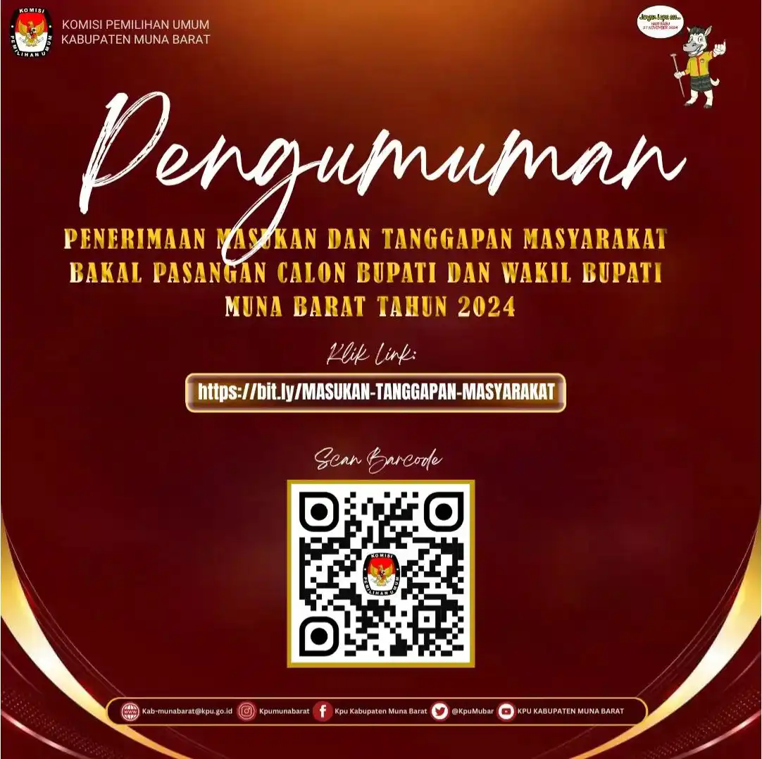 Pengumuman Penerimaan Masukan dan Tanggapan Masyarakat Bapaslon Muna Barat Tahun 2024